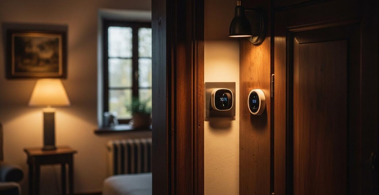 Interno di un alloggio che mostra l'integrazione tra elementi architettonici storici e tecnologia moderna come la domotica