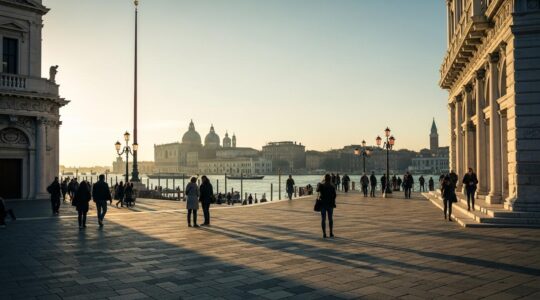 Vista panoramica di una famosa città turistica con pochi visitatori, atmosfera tranquilla e autentica