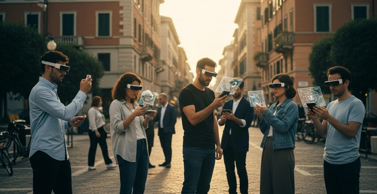 Una scena moderna con persone e tecnologia innovativa, in Italia.