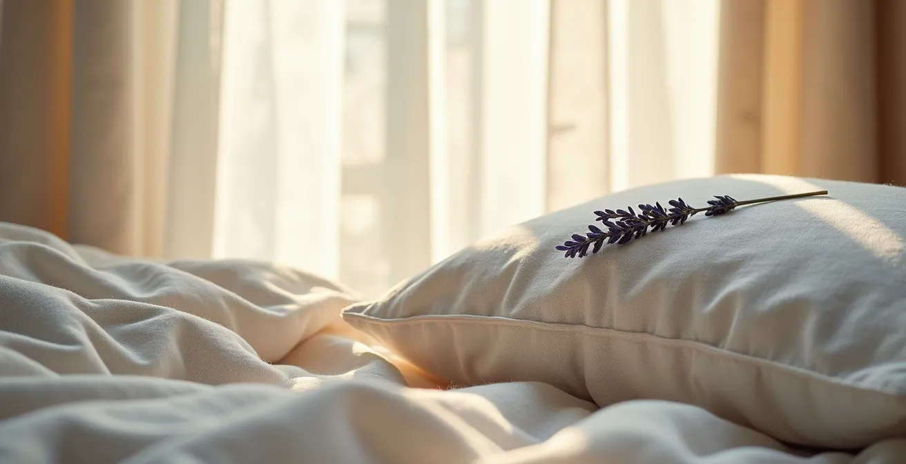 Camera da letto italiana minimalista con elementi naturali che favoriscono il riposo profondo