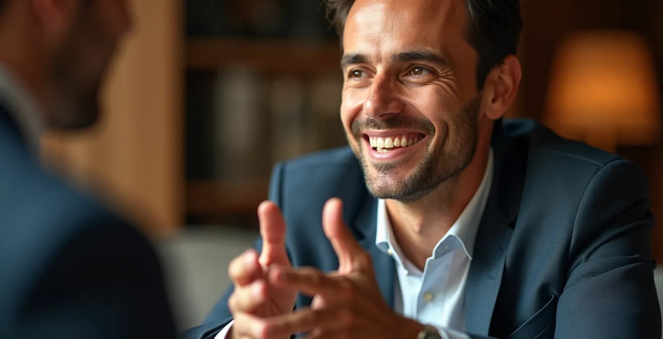 Professionista italiano che dimostra la bella figura attraverso gesti e presentazione curata