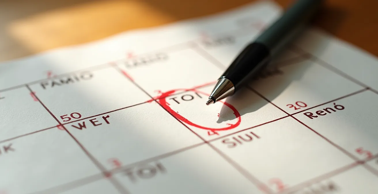 Vista macro di un calendario italiano con giorni evidenziati che mostrano i periodi migliori per viaggiare evitando le folle