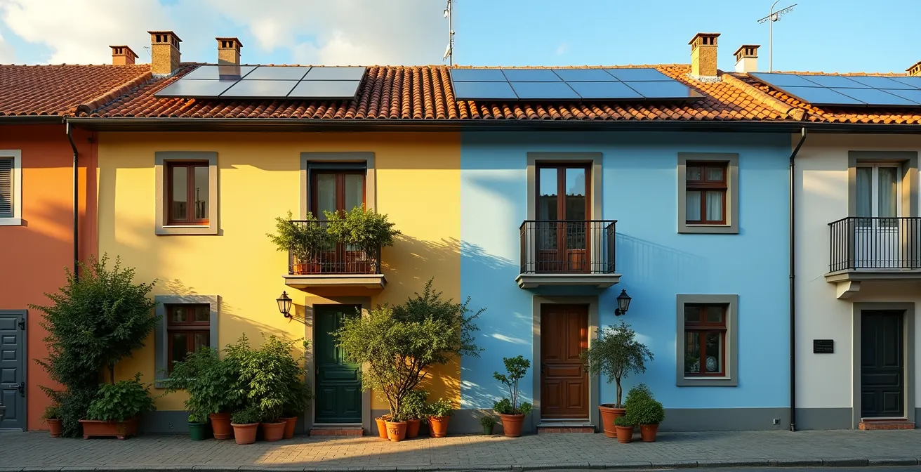 Confronto visivo tra due case italiane identiche con diversa classe energetica