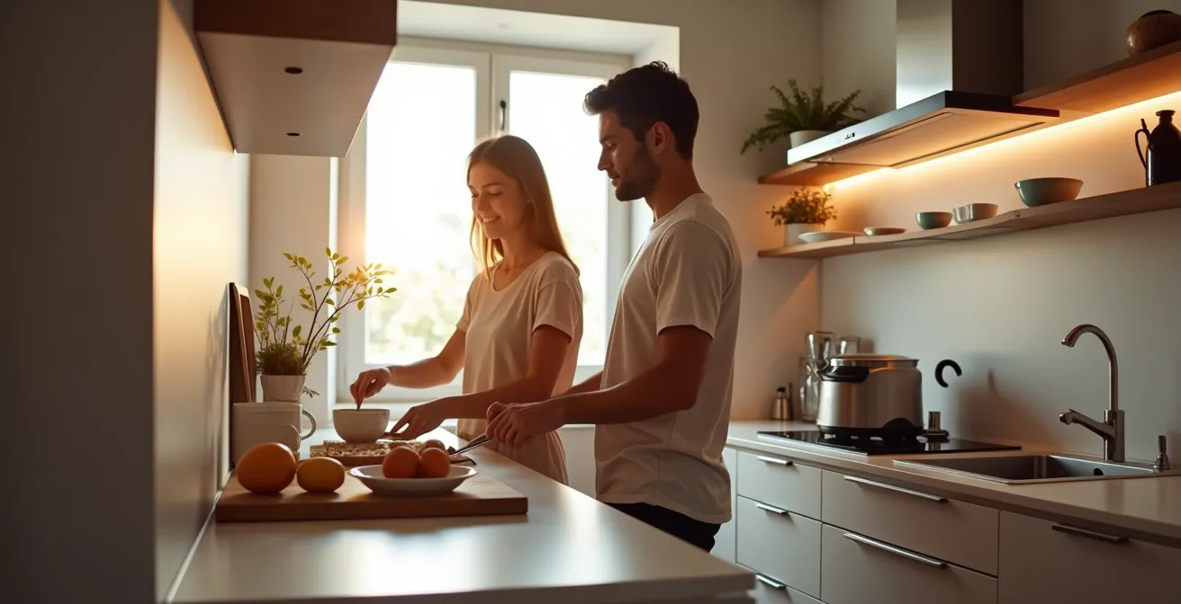 Cucina moderna e funzionale perfettamente dimensionata per un bilocale italiano
