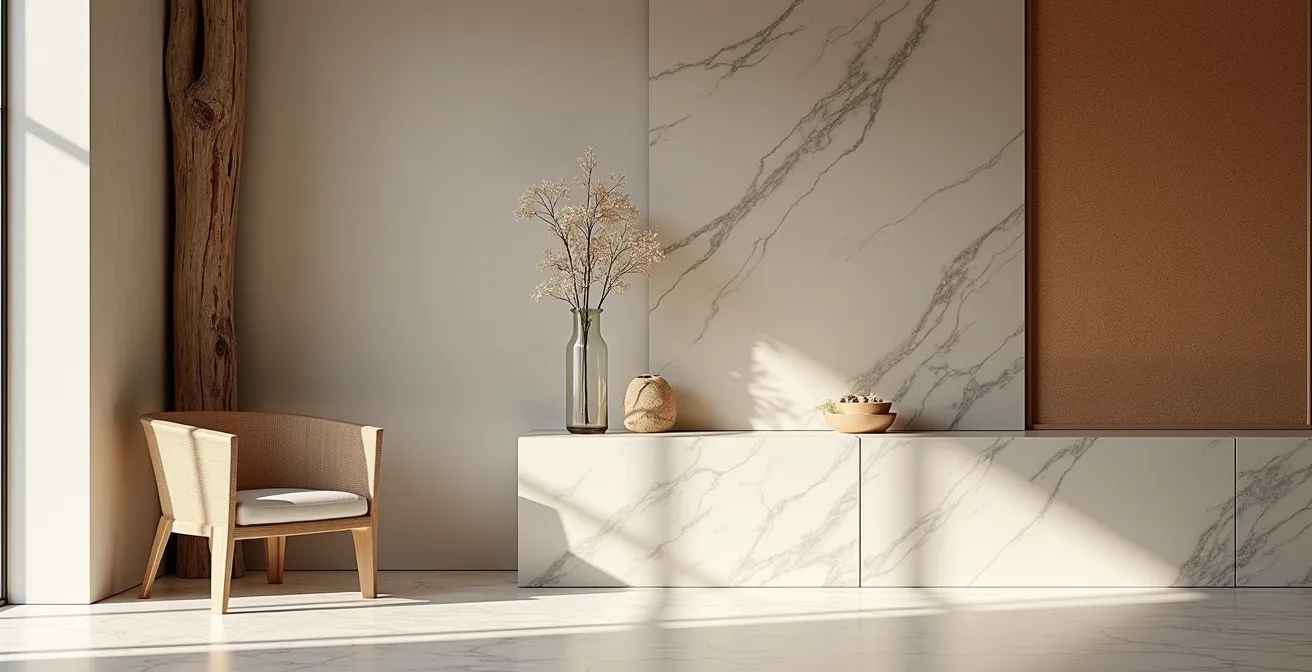 Ambiente lussuoso con materiali sostenibili italiani in primo piano