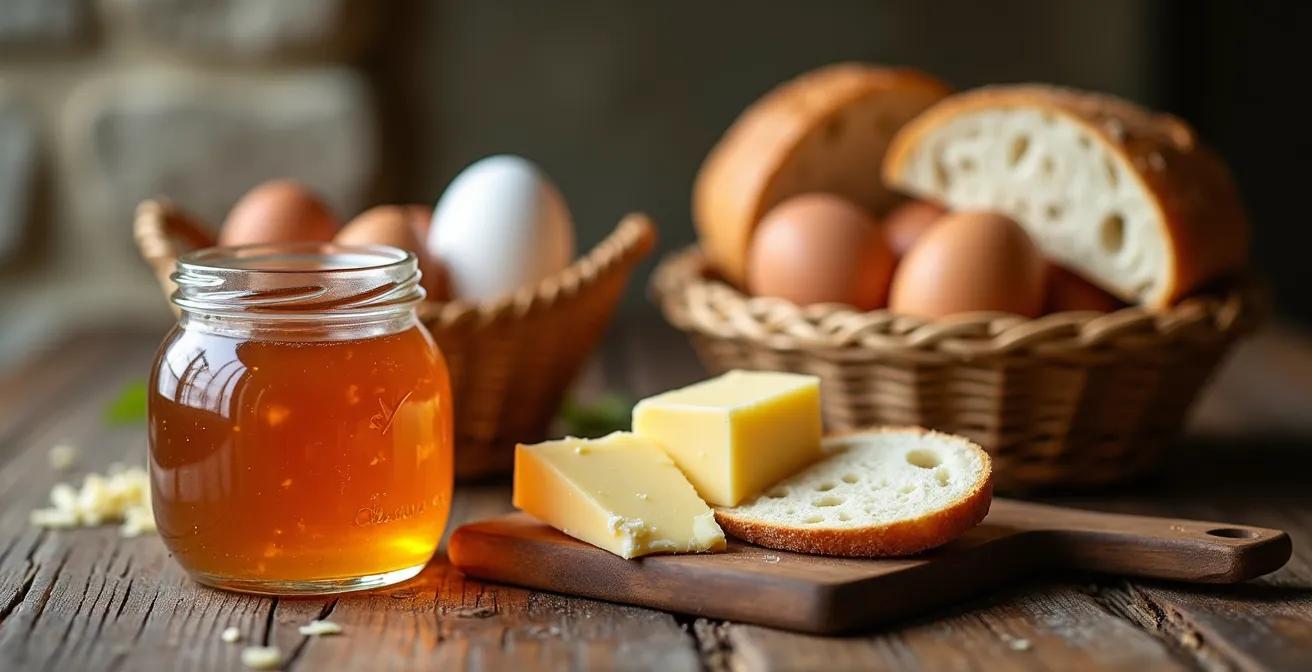 Macro dettagli di prodotti agricoli artigianali in un agriturismo