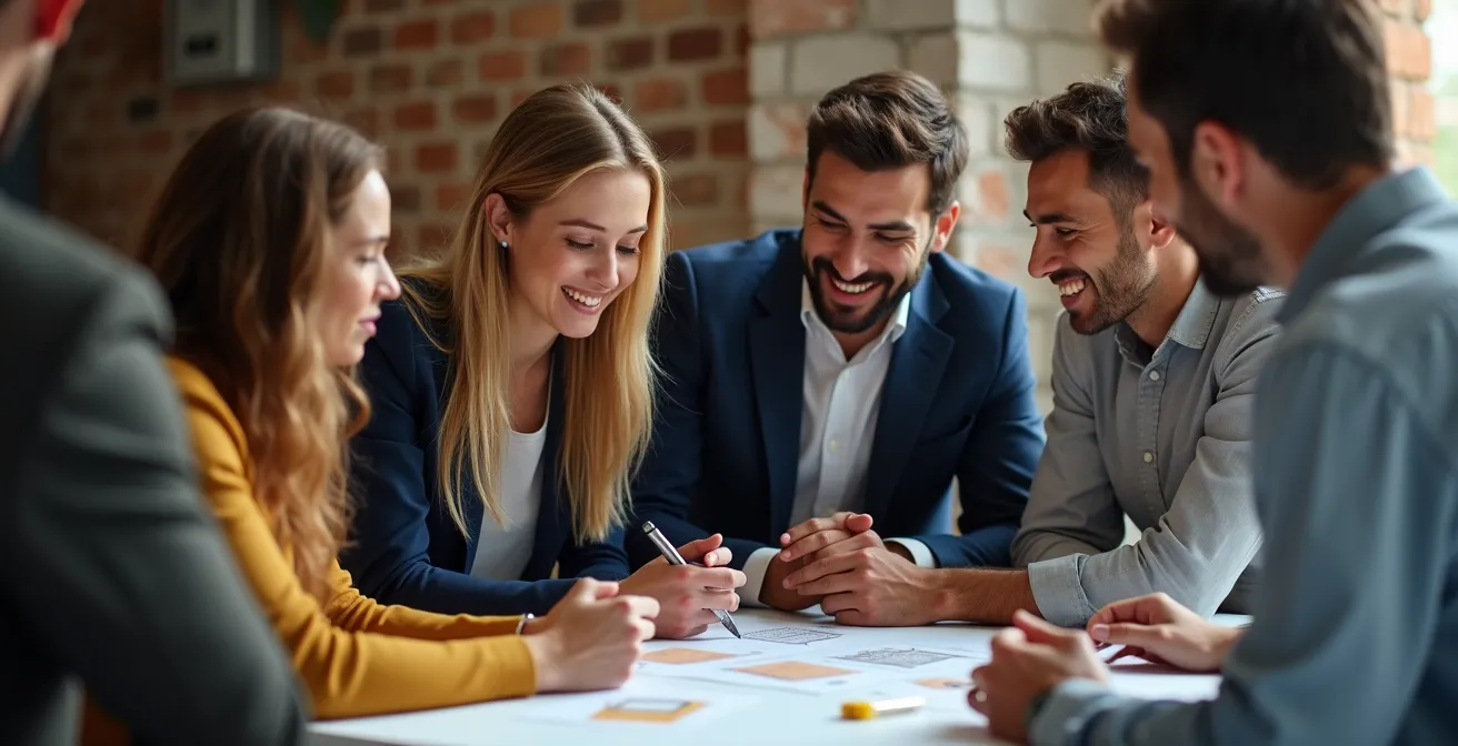 Team in piccola azienda italiana che collabora in armonia mostrando fit culturale