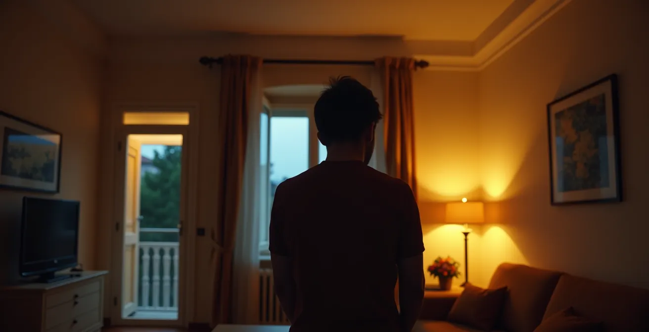 Vista ampia di un appartamento italiano moderno con automazioni smart integrate nell'ambiente