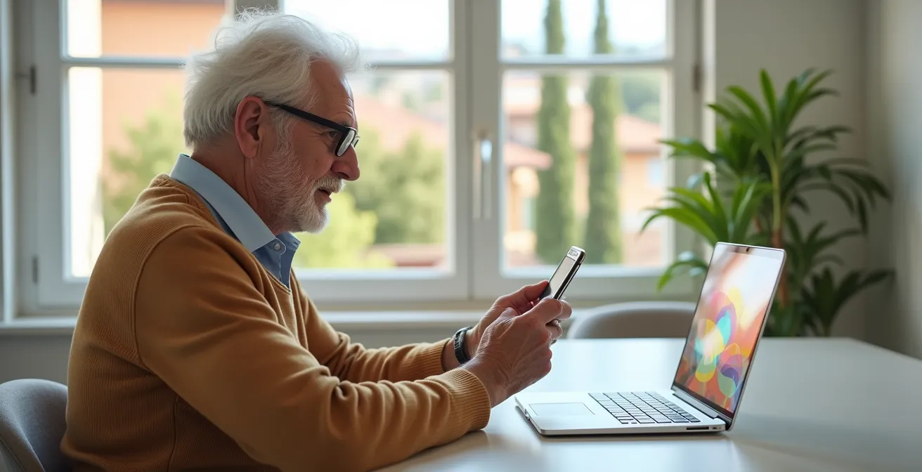 Persona anziana utilizza smartphone per prenotare visita medica online