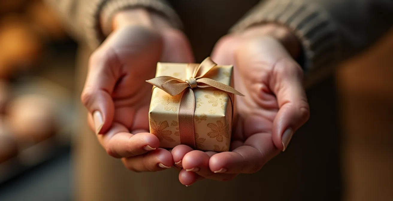 Scambio di un piccolo regalo tradizionale durante un incontro professionale in Italia