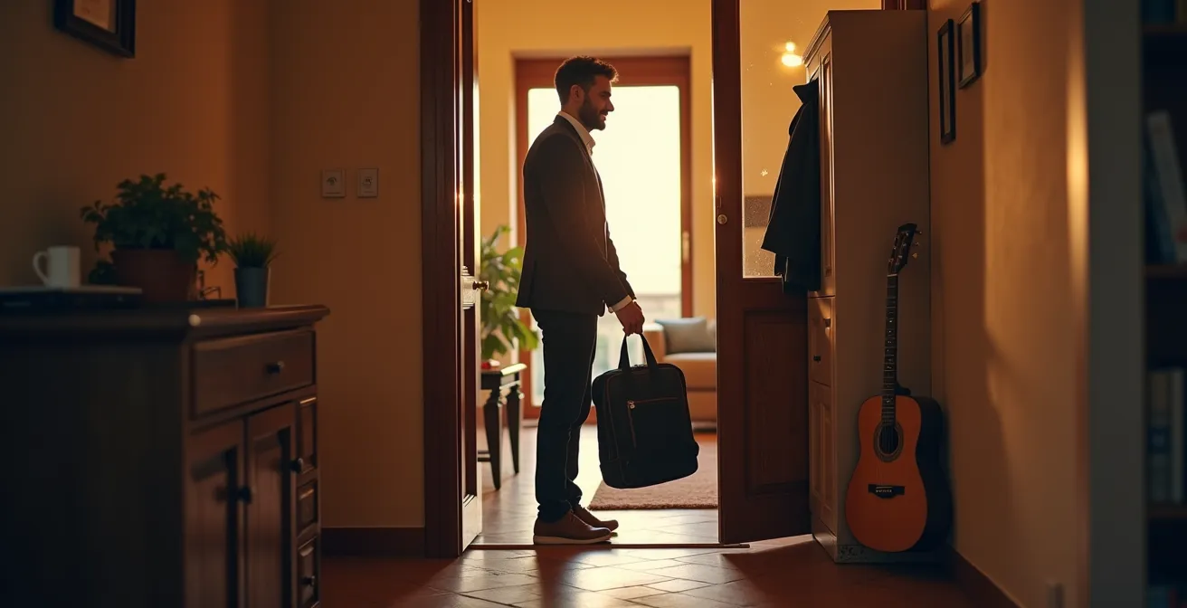 Momento di transizione dal lavoro alla vita personale in casa italiana