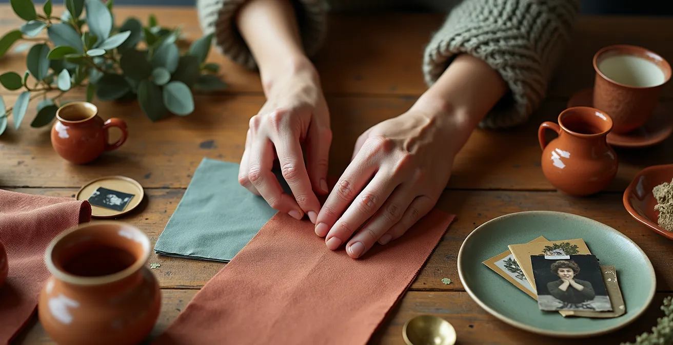 Moodboard con oggetti vintage e moderni che riflettono personalità