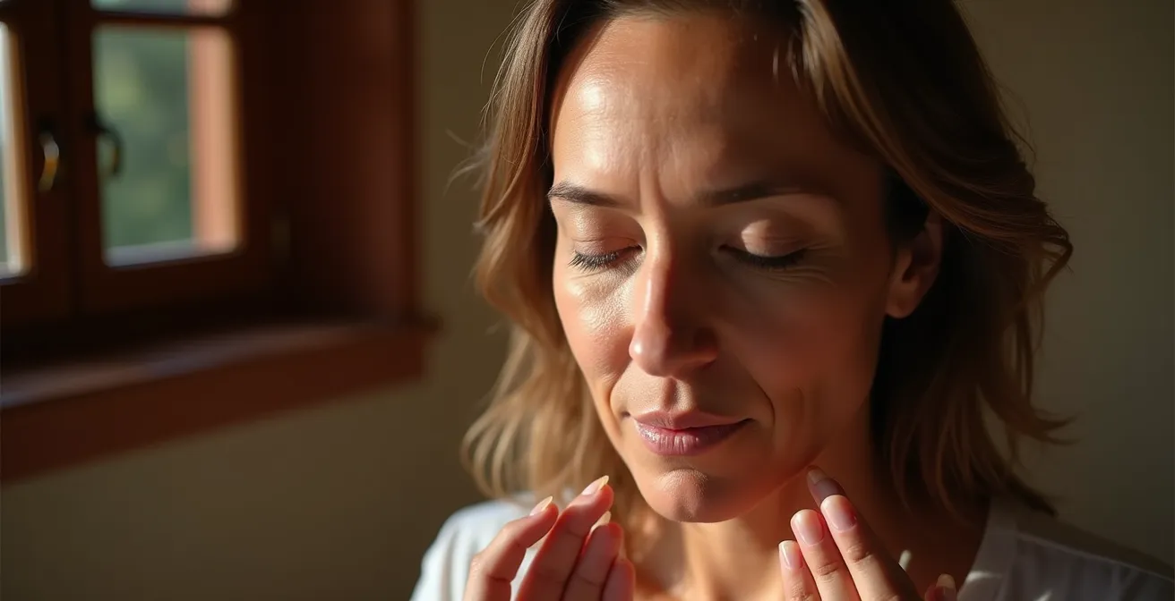 Primo piano di persona che pratica respirazione profonda per ridurre il cortisolo