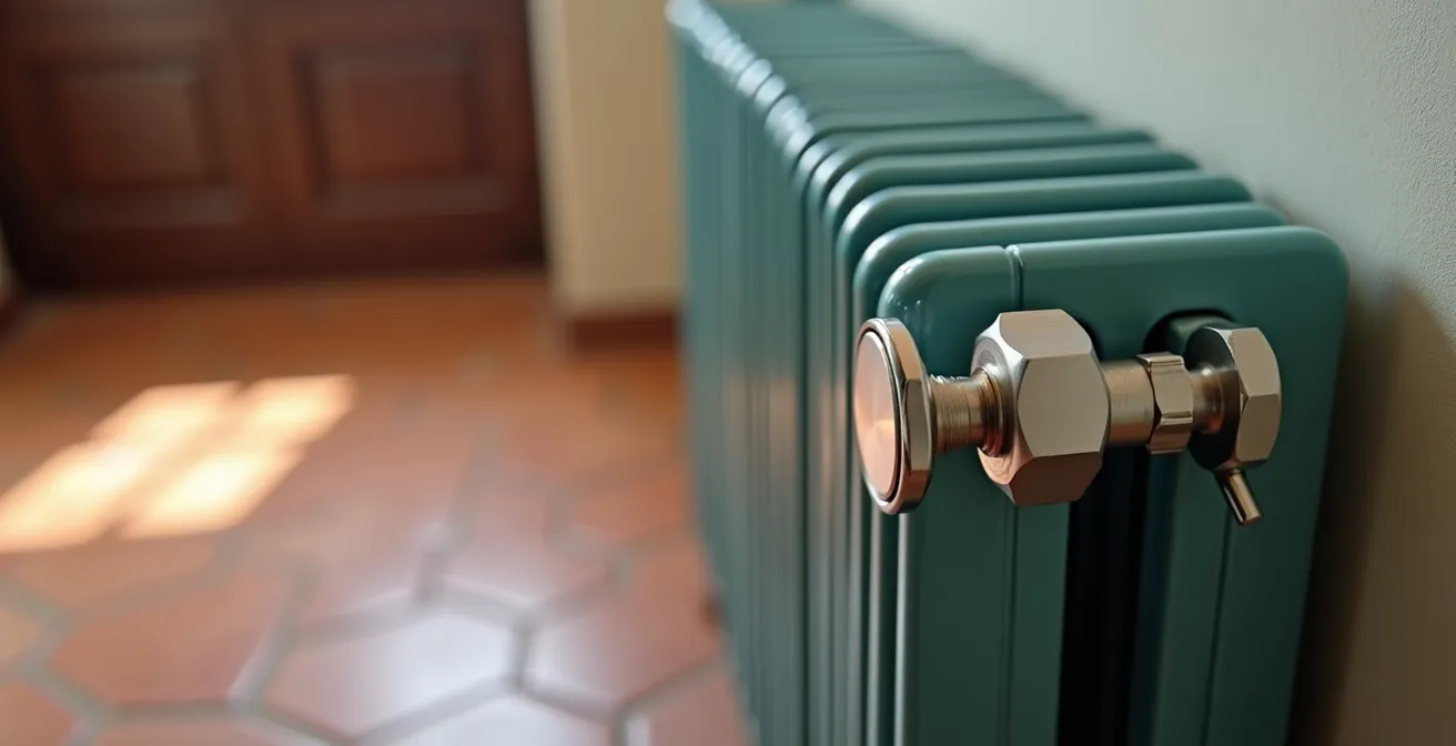 Valvola termostatica smart installata su termosifone in appartamento italiano