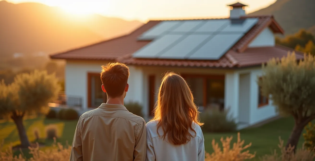 Villa moderna italiana con impianto fotovoltaico integrato nel tetto