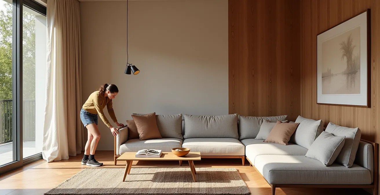 Open space con zone distinte attraverso materiali e illuminazione diversificati