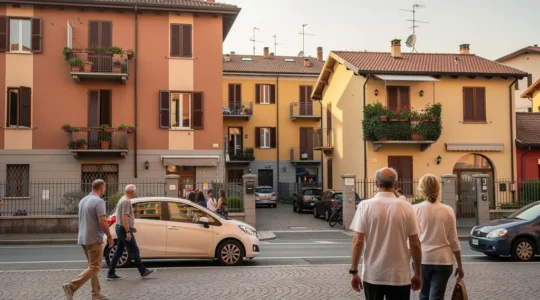 Quartiere residenziale italiano con palazzi e case, prezzi immobili variabili per zona